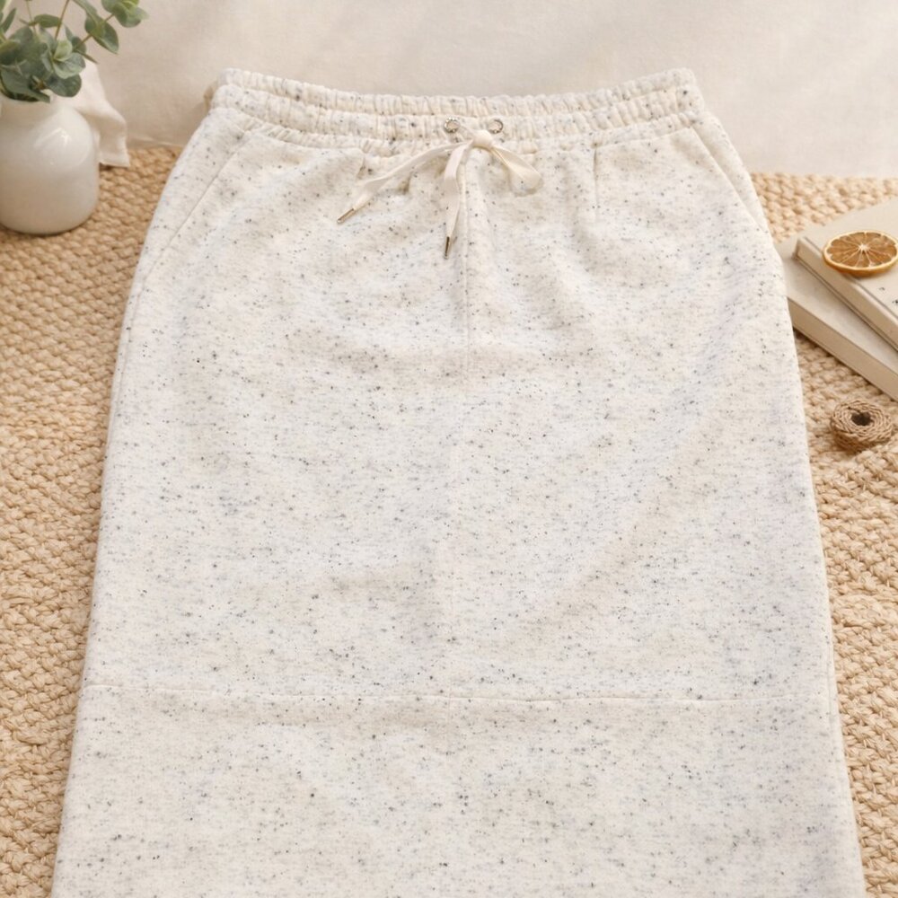 NEW MASSIMO DUTTI LIGHT GREY FLECKED SWEAT JERSEY MIDI SKIRT SIZE S